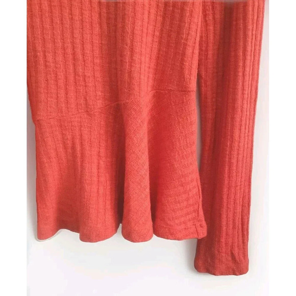 Anthropologie Maeve Sweater Women's Medium Orange Winterscape Peplum Cowl Neck - Picture 3 of 6